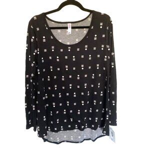 LuLaRoe Lynnae XL Long Sleeve Tunic Top High Low Geometric Black White Polka Dot